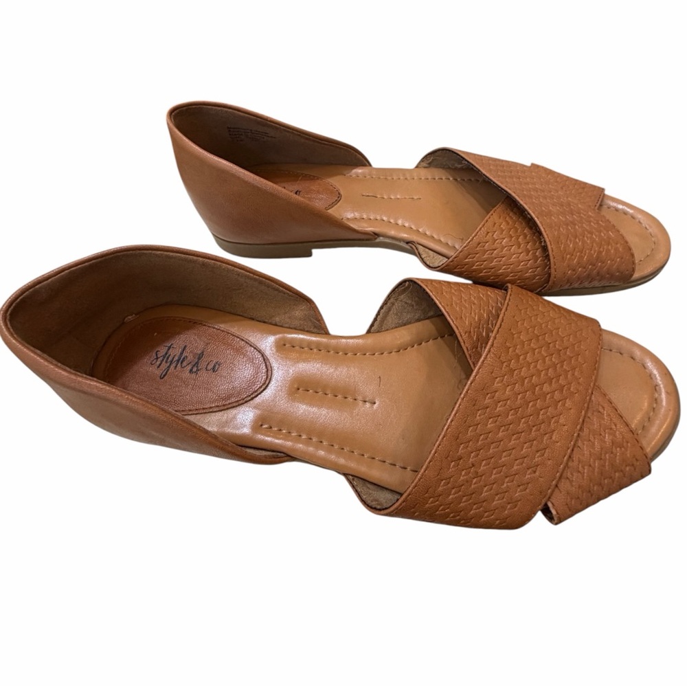 Style & Co Woven Slide Sandals Size 7.5 Brown D’Orsay Flat Slip On - Picture 5 of 7